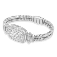 David Yurman Sterling Silver Pave Diamond Albion Bangle Bracelet 6.25"