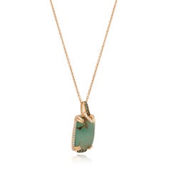 LeVian 14K Rose Gold Cabochon Cut Peacock Aquaprase, Round Diamond Halo Pendant