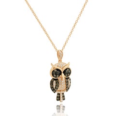 EFFY 14K Rose Gold Diamond Owl Pendant Necklace 18.0"