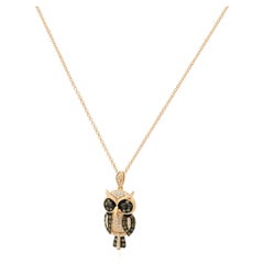 EFFY 14K Rose Gold Diamond Owl Pendant Necklace 18.0"