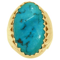 Phillip Chavez Jr. 14K Yellow Gold and Turquoise Engraved Ring