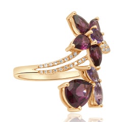 EFFY 14K Rose Gold Rhodolite Garnet, Amethyst, and Diamond Flower Bypass Ring