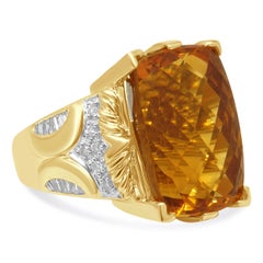 14K Yellow Gold Elongated Cushion Cut Citrine and Diamond Ring