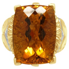 14K Yellow Gold Elongated Cushion Cut Citrine and Diamond Ring