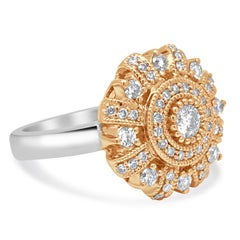 14K Two-Tone Rose and White Gold Round Diamond Cluster Halo Ring