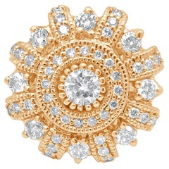 14K Two-Tone Rose and White Gold Round Diamond Cluster Halo Ring