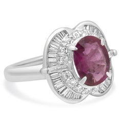 Platinum Oval Cut Ruby and Diamond Ballerina Ring