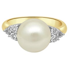 18K Yellow and White Gold Pearl and Diamond Ring