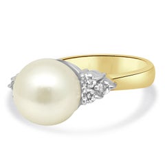 18K Yellow and White Gold Pearl and Diamond Ring