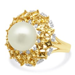 14K Yellow Gold Pearl, Citrine, and Diamond Halo Ring