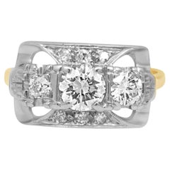 14K Two-Tone Yellow and White Diamond Art Deco Rectangle Ring