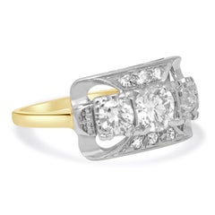 14K Two-Tone Yellow and White Diamond Art Deco Rectangle Ring