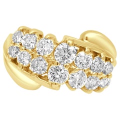 14K Yellow Gold Two-Row Round Diamond Bypass Ring