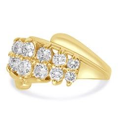 14K Yellow Gold Two-Row Round Diamond Bypass Ring
