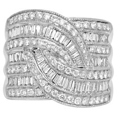 EFFY 14K White Gold Baguette Cut and Round Diamond Crossover Ring