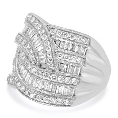 EFFY 14K White Gold Baguette Cut and Round Diamond Crossover Ring