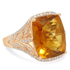 EFFY 14K Rose Gold Cushion Cut Citrine and Round Diamond Foliage Ring