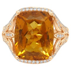 EFFY 14K Rose Gold Cushion Cut Citrine and Round Diamond Foliage Ring