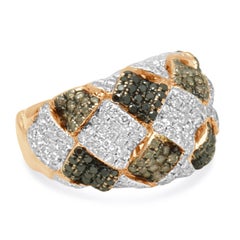14K Rose Gold Black, Brown, and White Diamond Patchwork Ring