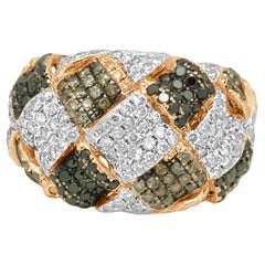 14K Rose Gold Black, Brown, and White Diamond Patchwork Ring