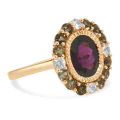 LeVian 14-Karat-Roségold-Ring mit ovalem Schachbrettmuster, Granat, Quarz und Saphir-Halo