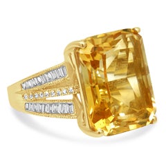 EFFY 14K Yellow Gold Emerald Cut Citrine and Diamond Split Shank Ring