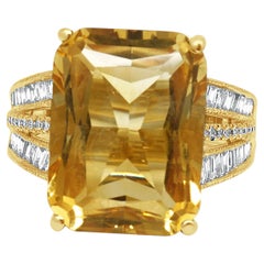 EFFY 14K Yellow Gold Emerald Cut Citrine and Diamond Split Shank Ring