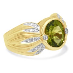 14K Yellow Gold Round Peridot and Round Diamond Cocktail Ring