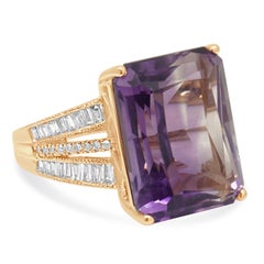 EFFY 14K Rose Gold Emerald Cut Amethyst and Diamond Ring