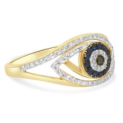 EFFY 14K Yellow Gold Round Blue Sapphire and Round Diamond Evil Eye Ring