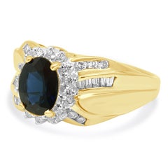 14K Yellow Gold Oval Blue Sapphire and Diamond Halo Ring