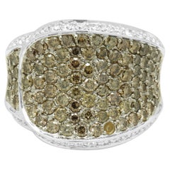 18K White Gold Pave Brown and White Diamond Saddle Ring