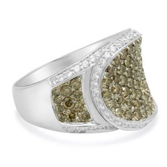 18K White Gold Pave Brown and White Diamond Saddle Ring