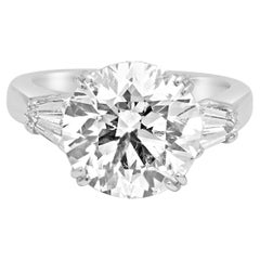 Platinum AGS Cert Round Brilliant Cut, Bullet Cut Diamond Halo Engagement Ring