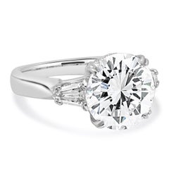 Platinum AGS Cert Round Brilliant Cut, Bullet Cut Diamond Halo Engagement Ring