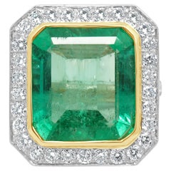 Platinum/18K Yellow Gold GIA Certified Emerald Cut Emerald, Diamond Ring