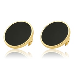14K Yellow Gold and Onyx Disc Earrings