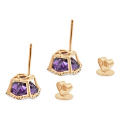 Pendientes EFFY de oro rosa de 14K con amatista de talla cojín y diamantes en forma de cuadrifolio