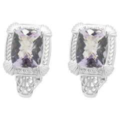 14K White Gold and Faceted Cushion Cut Amethyst Earrings