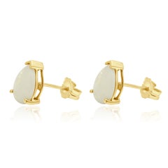 14K Yellow Gold Pear Cabochon Cut Opal Stud Earrings
