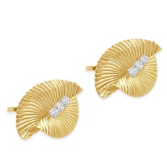 Tiffany & Co. 14K Yellow Gold and Round Diamond Fluted Fan Clip-On Earrings