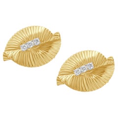 Tiffany & Co. 14K Yellow Gold and Round Diamond Fluted Fan Clip-On Earrings