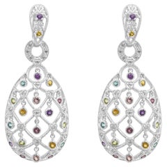 14K White Gold Multi-Color Gemstone and Diamond Chandelier Earrings