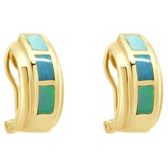 14K Yellow Gold and Opal Inlay Curved Earrings