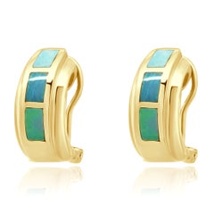 14K Yellow Gold and Opal Inlay Curved Earrings