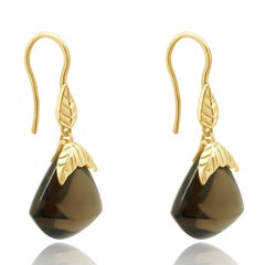 14K Yellow Gold and Smoky Quartz Foliate Drop Earrings