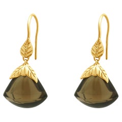 14K Yellow Gold and Smoky Quartz Foliate Drop Earrings