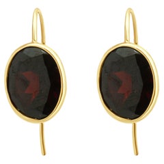 14K Yellow Gold and Oval Garnet Drop Earrings