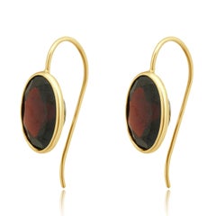 14K Yellow Gold and Oval Garnet Drop Earrings