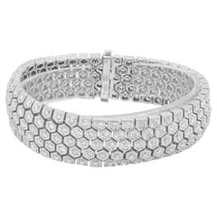 18K White Gold and Round Diamond Honeycomb Bracelet 7.0"